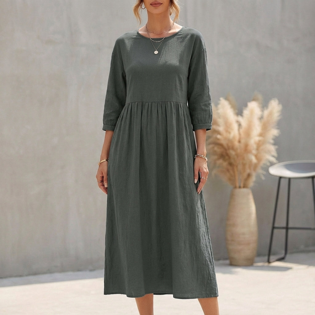 Lana | Breezy Bohemian Midi Dress - Effortless Chic for Sunny Days Gray Green