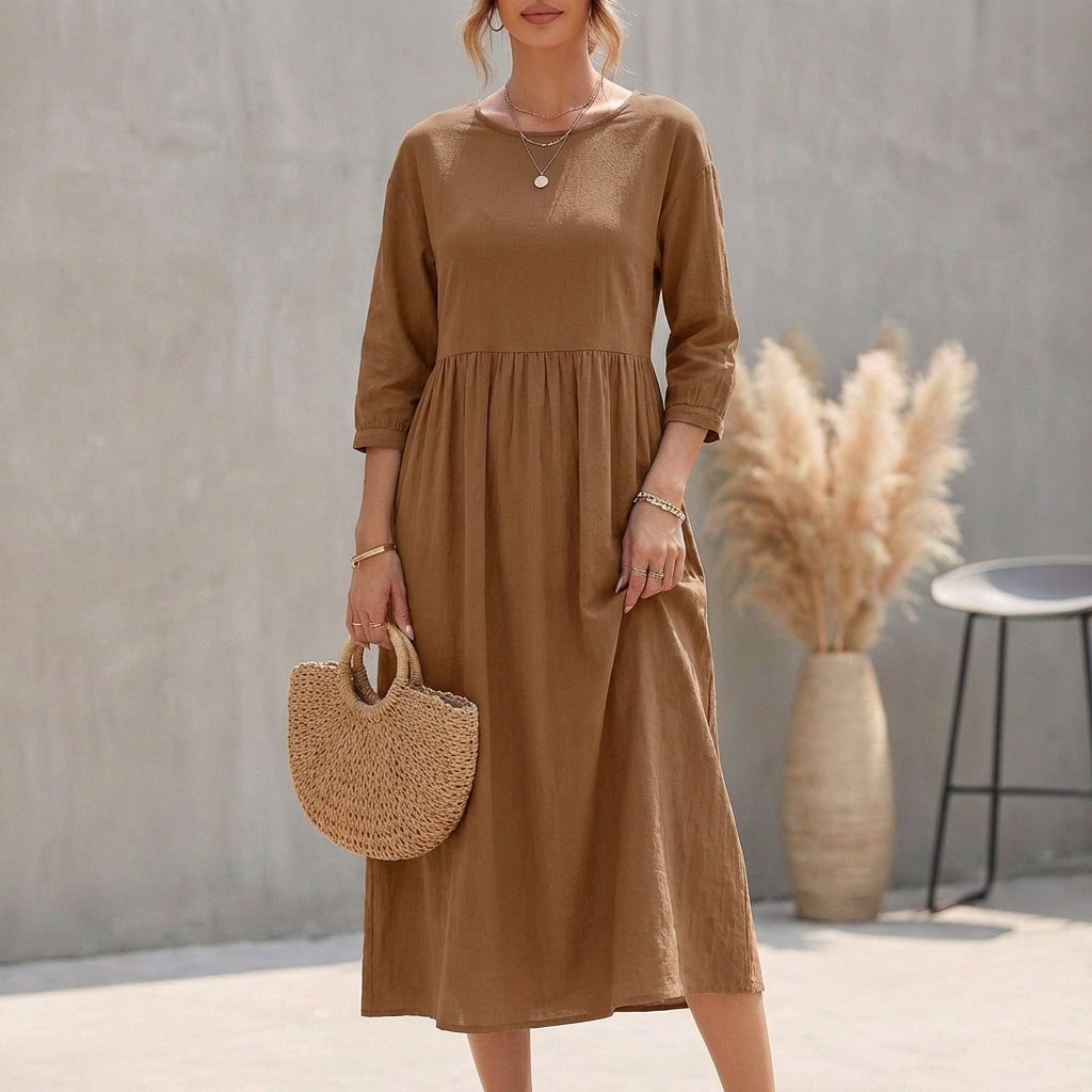 Lana | Breezy Bohemian Midi Dress - Effortless Chic for Sunny Days Brown