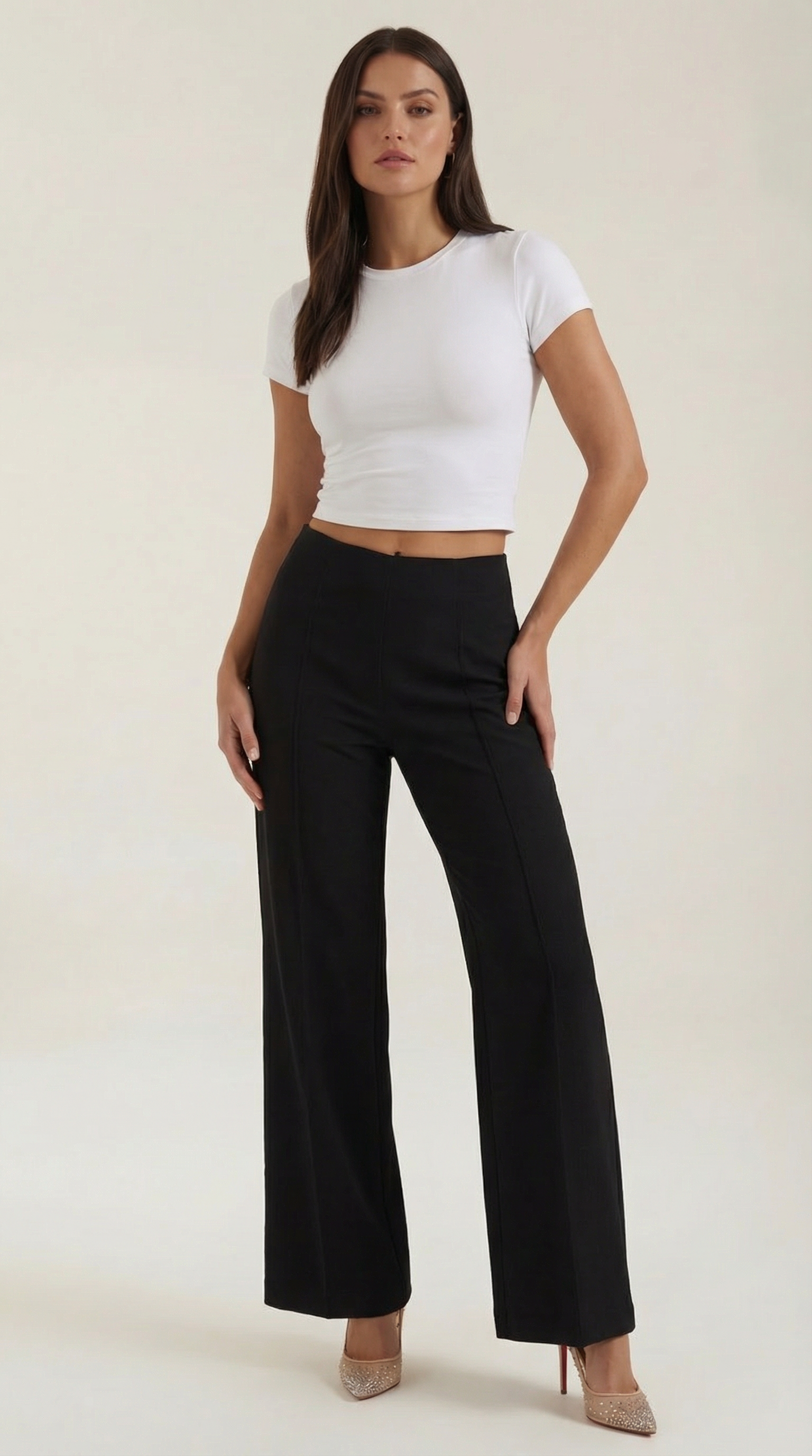 Women's White Mid-Waist Baggy Trousers – Relaxed Wide-Leg Fit & Soft Cotton Black