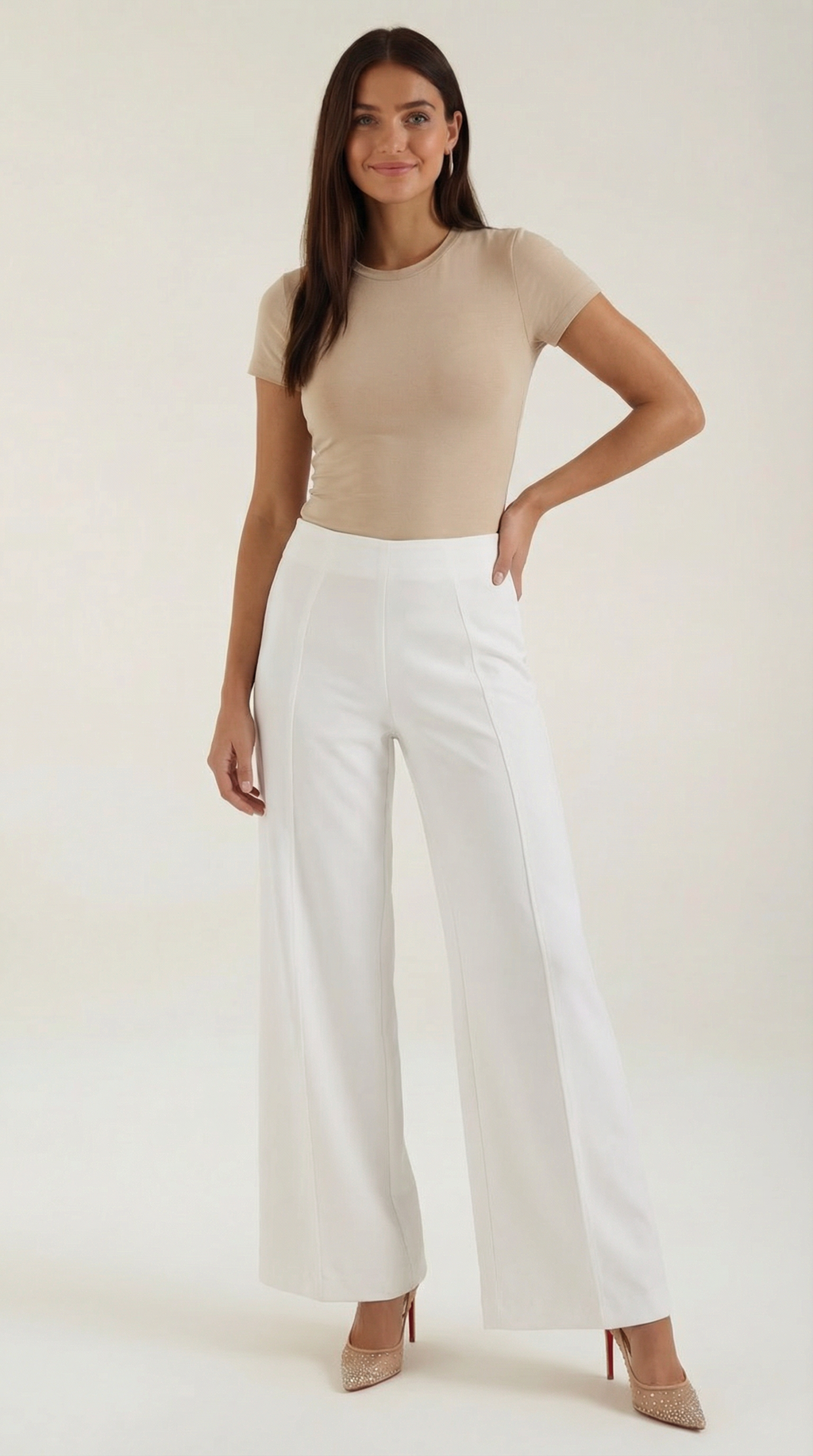 Women's White Mid-Waist Baggy Trousers – Relaxed Wide-Leg Fit & Soft Cotton White