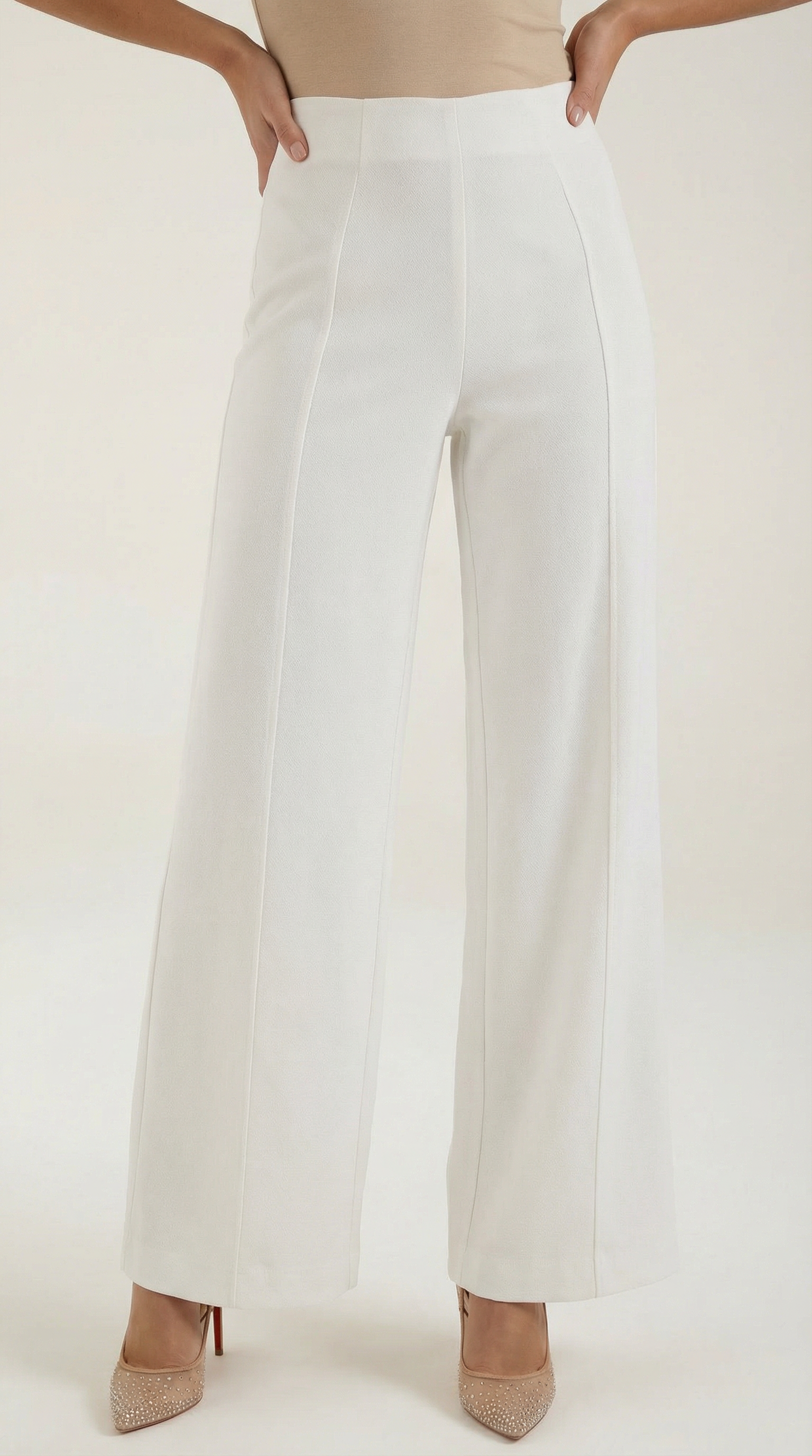 Women's White Mid-Waist Baggy Trousers – Relaxed Wide-Leg Fit & Soft Cotton