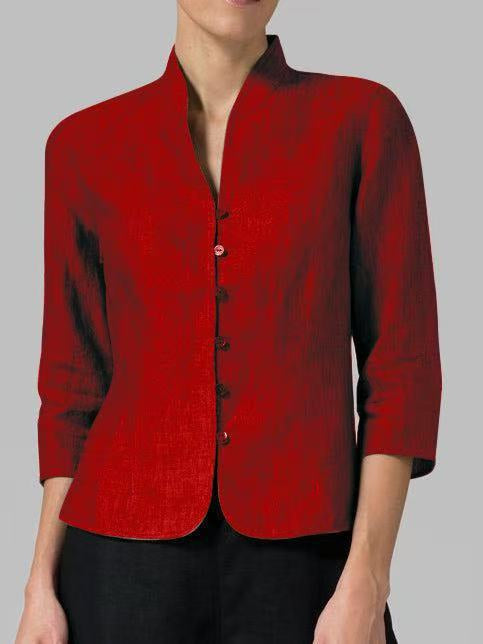 Women’s Vintage Long-Sleeved Blouse – Intricate Pintuck Detailing & Timeless Coastal Charm red