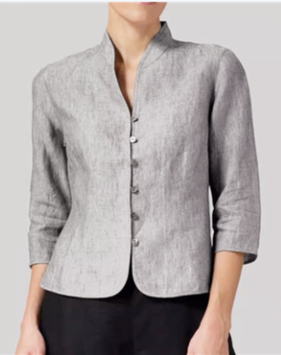 Women’s Vintage Long-Sleeved Blouse – Intricate Pintuck Detailing & Timeless Coastal Charm grey