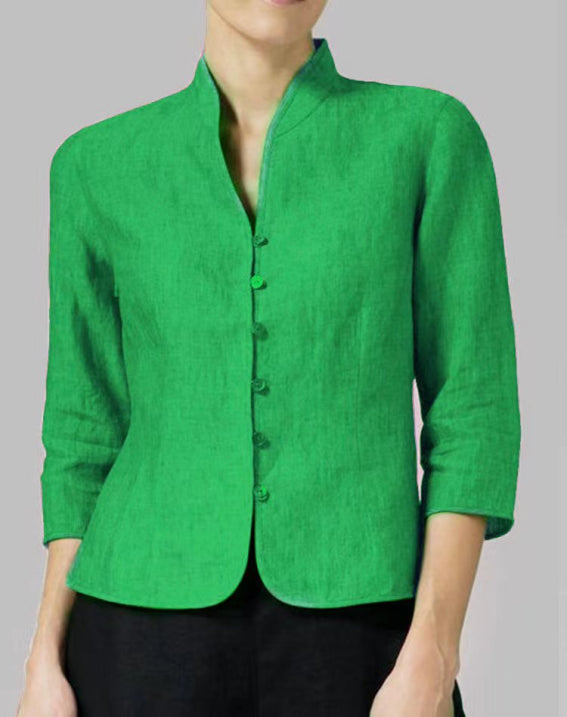 Women’s Vintage Long-Sleeved Blouse – Intricate Pintuck Detailing & Timeless Coastal Charm green