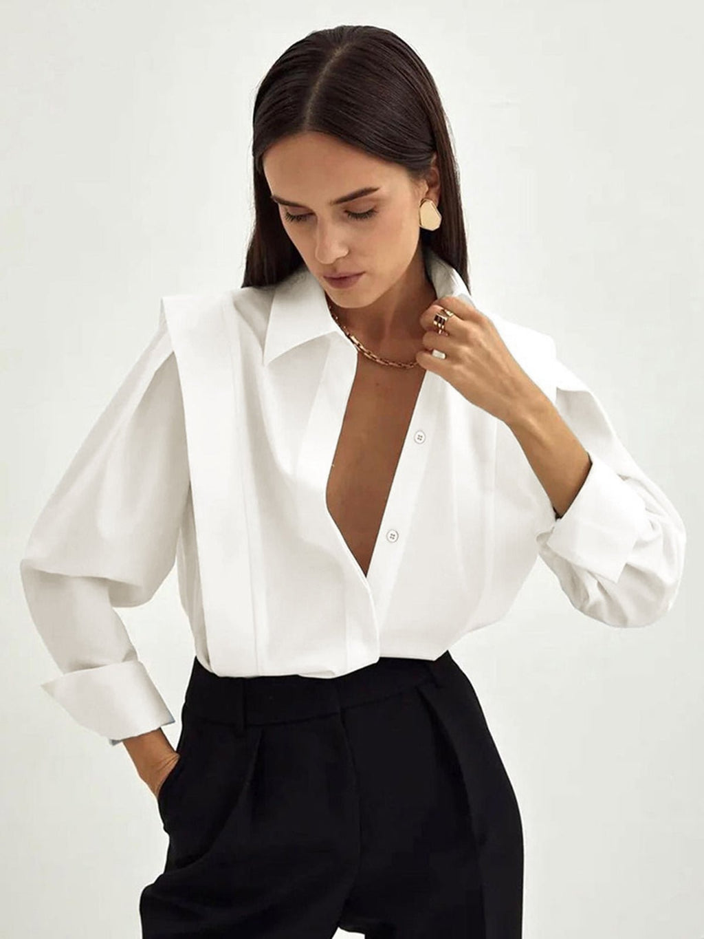 Solene | Button Down Square Shirt – Chic Artisan Grace & Refined Slimming Silhouette