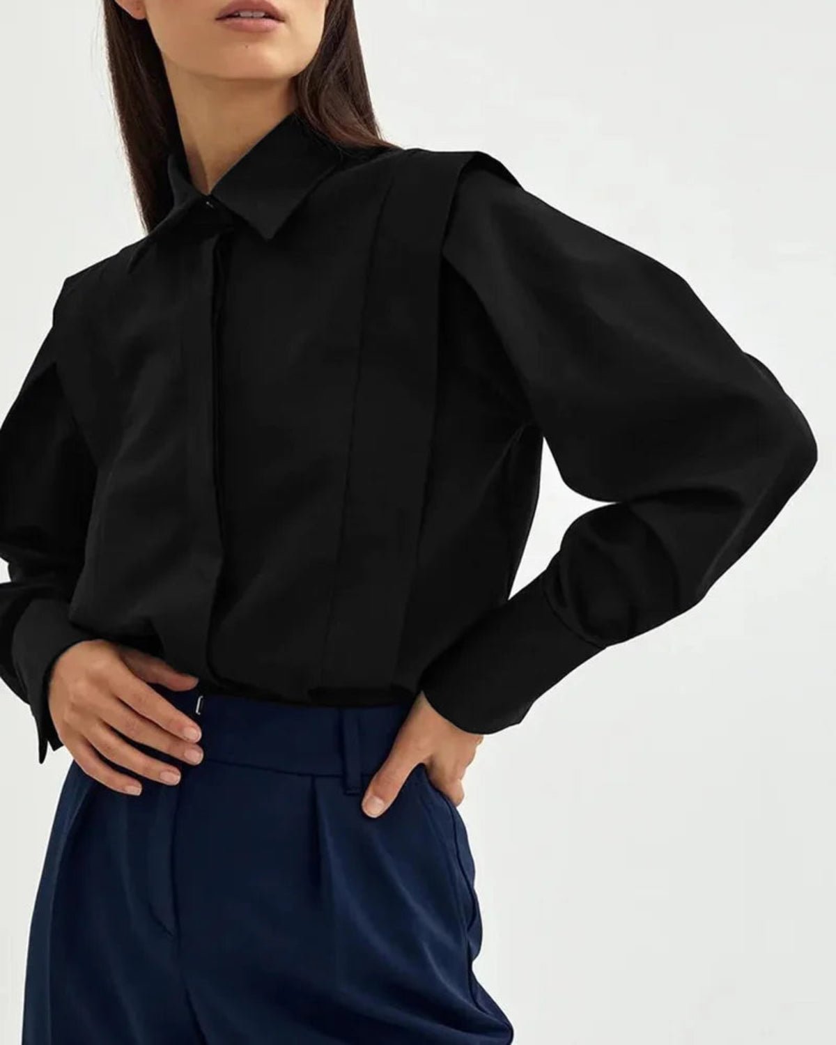 Solene | Button Down Square Shirt – Chic Artisan Grace & Refined Slimming Silhouette Black