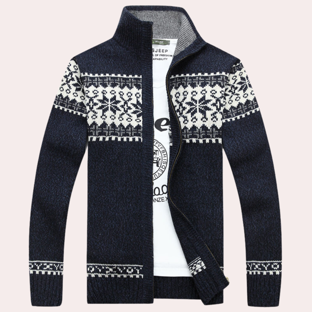 Calico | Men’s Cardigan with Full Zip and Pattern Navy Blue