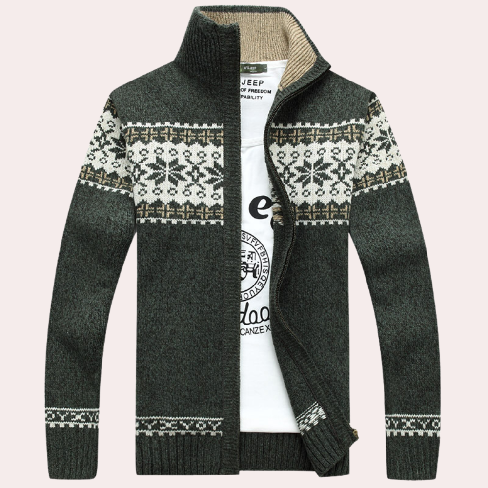 Calico | Men’s Cardigan with Full Zip and Pattern Green