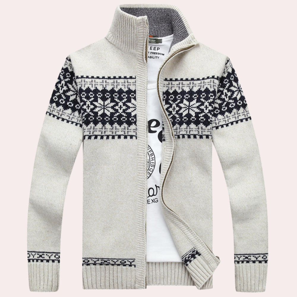 Calico | Men’s Cardigan with Full Zip and Pattern White