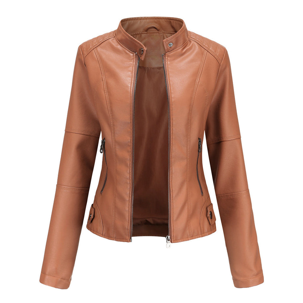 Solis | Women's Jacket | Stand Collar Zipper Pockets Light Brown