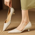 Carlen | Women’s Genuine Leather Heels – Chic Artisan Stiletto & Refined Slimming Silhouette Beige