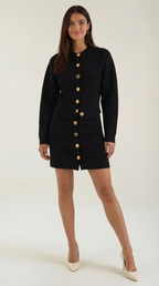 Women's Buttoned Cardigan and Skirt Set – Ribbed Knit & Matching Co-ord Black