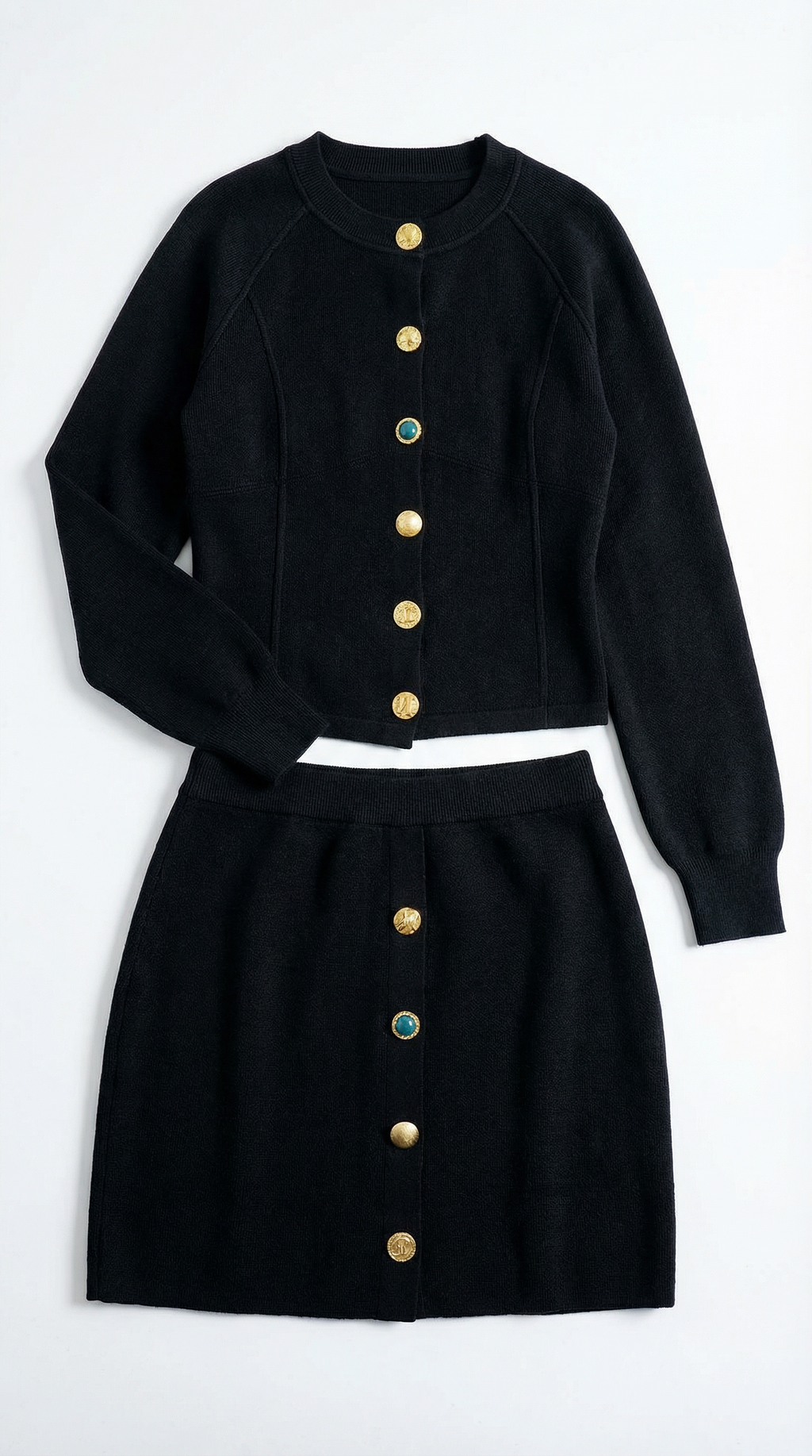 Women's Buttoned Cardigan and Skirt Set – Ribbed Knit & Matching Co-ord