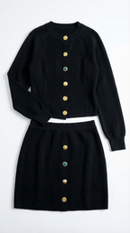 Women's Buttoned Cardigan and Skirt Set – Ribbed Knit & Matching Co-ord