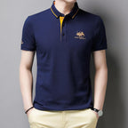 Casual men's short-sleeved polo shirt with button placket, cotton