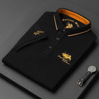 Casual men's short-sleeved polo shirt with button placket, cotton black