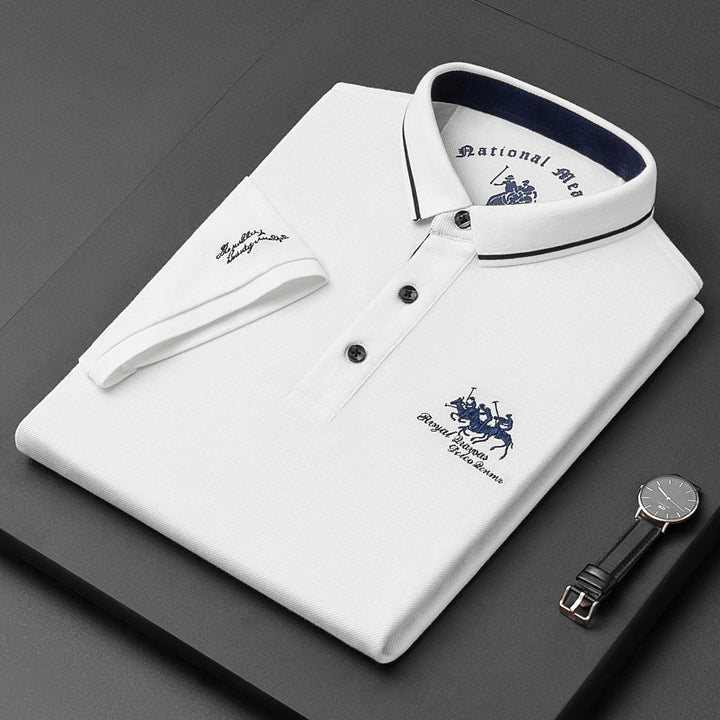 Casual men's short-sleeved polo shirt with button placket, cotton white