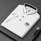 Casual men's short-sleeved polo shirt with button placket, cotton white