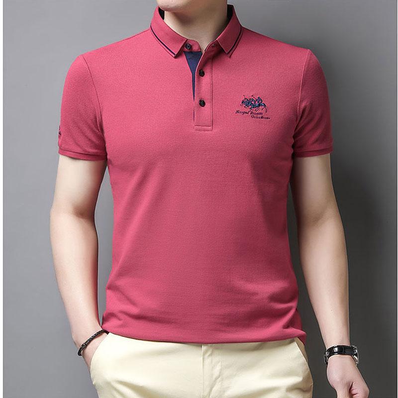 Casual men's short-sleeved polo shirt with button placket, cotton