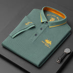 Casual men's short-sleeved polo shirt with button placket, cotton green