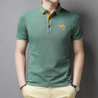 Casual men's short-sleeved polo shirt with button placket, cotton