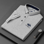 Casual men's short-sleeved polo shirt with button placket, cotton grey