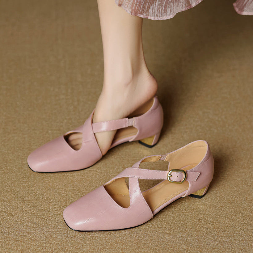 Cavra | Genuine Leather Cross-Strap Heels – Luxury Designer Stiletto Heel & Slimming Strappy Silhouette Pink