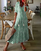 Māyā | Women’s Boho Magic Covering Dress – Ethereal Architectural Layering & Refined Artisan Fluidity Green