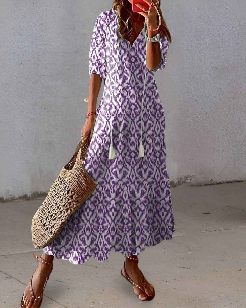 Māyā | Women’s Boho Magic Covering Dress – Ethereal Architectural Layering & Refined Artisan Fluidity Purple