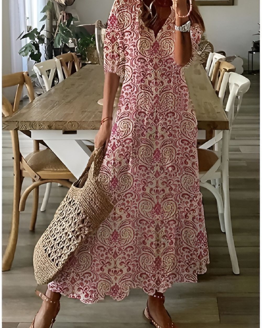 Māyā | Women’s Boho Magic Covering Dress – Ethereal Architectural Layering & Refined Artisan Fluidity Red