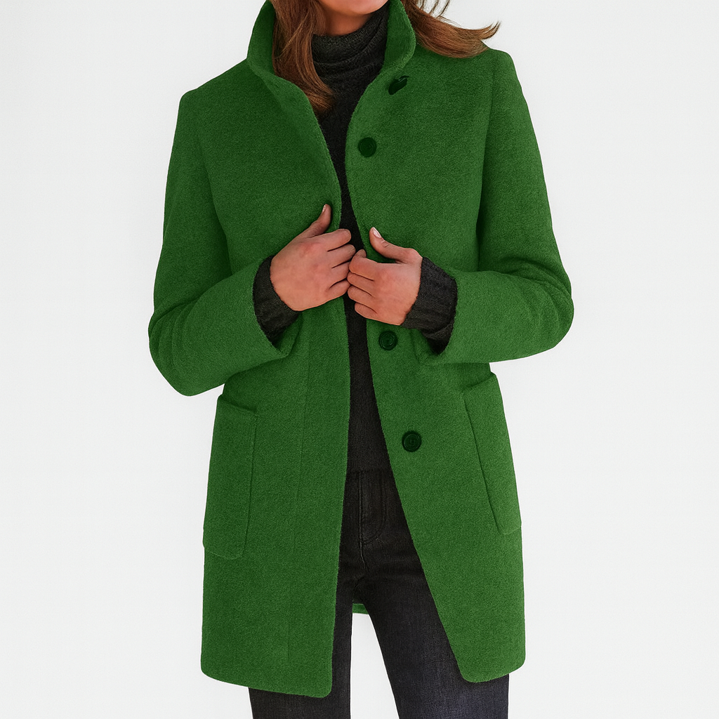 Zahara | Women's Coat | Straight Cut Button Front Green