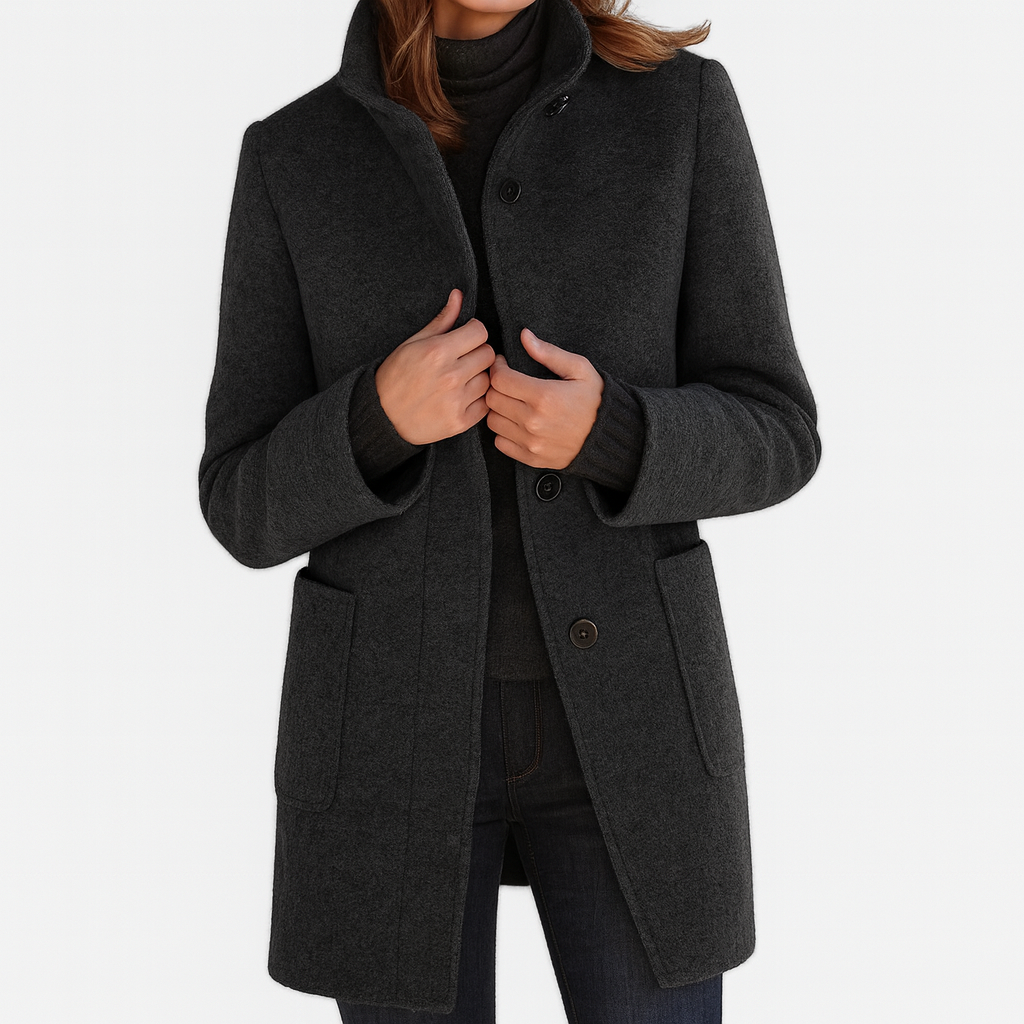 Zahara | Women's Coat | Straight Cut Button Front Black