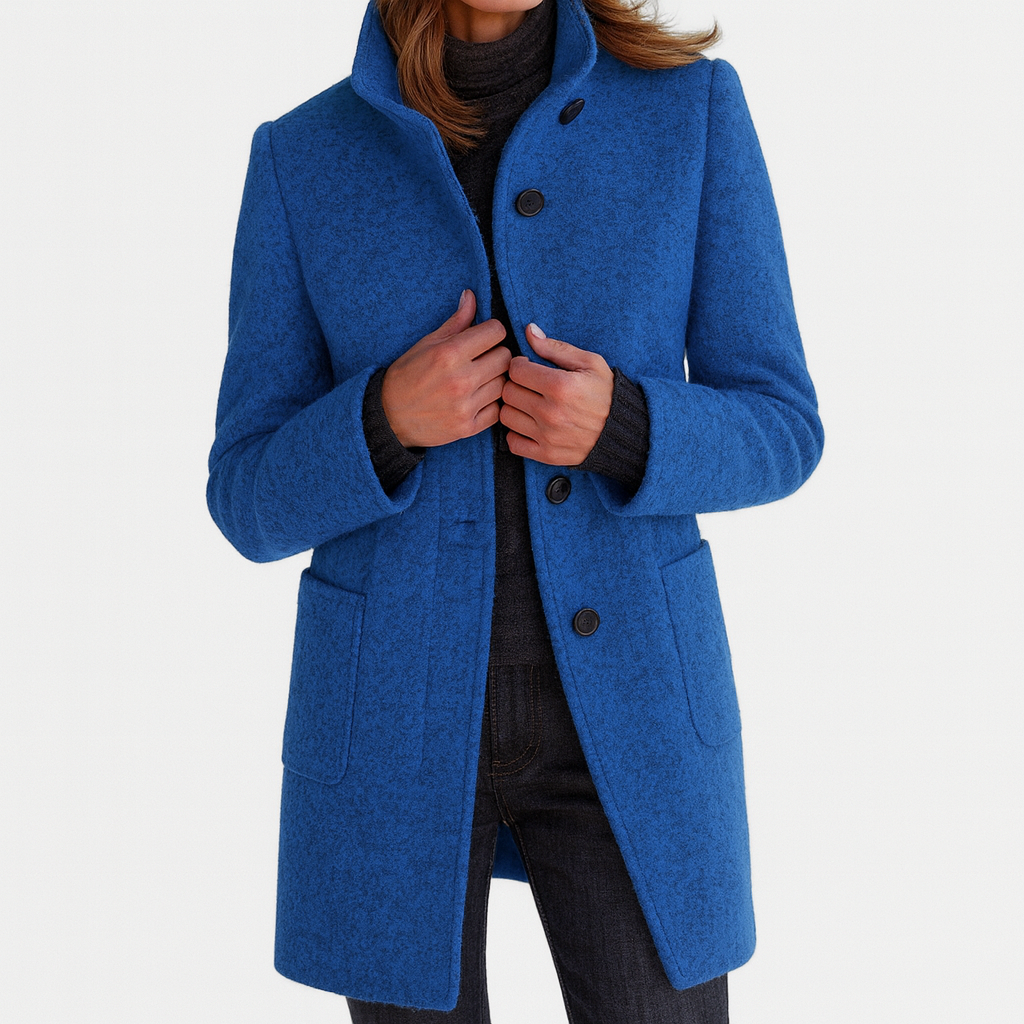 Zahara | Women's Coat | Straight Cut Button Front Blue