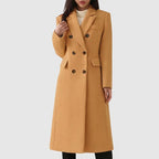 Luna | Women's Flap Pocket Coat - Tailored Wool Blend Longline Overcoat & Trench Jacket Brown