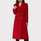 Luna | Women's Flap Pocket Coat - Tailored Wool Blend Longline Overcoat & Trench Jacket Red