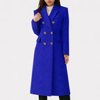 Luna | Women's Flap Pocket Coat - Tailored Wool Blend Longline Overcoat & Trench Jacket Blue