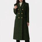 Luna | Women's Flap Pocket Coat - Tailored Wool Blend Longline Overcoat & Trench Jacket Dark Green