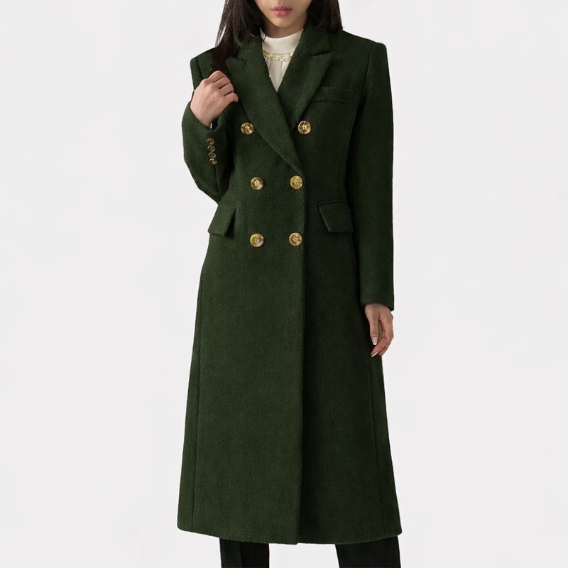 Luna | Women's Flap Pocket Coat - Tailored Wool Blend Longline Overcoat & Trench Jacket Dark Green