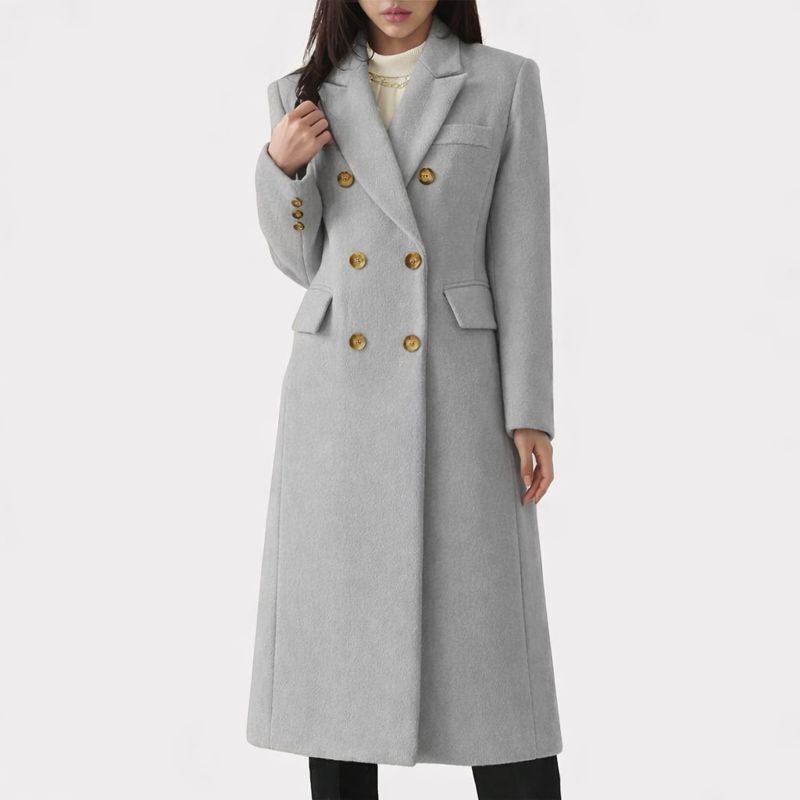 Luna | Women's Flap Pocket Coat - Tailored Wool Blend Longline Overcoat & Trench Jacket Grey