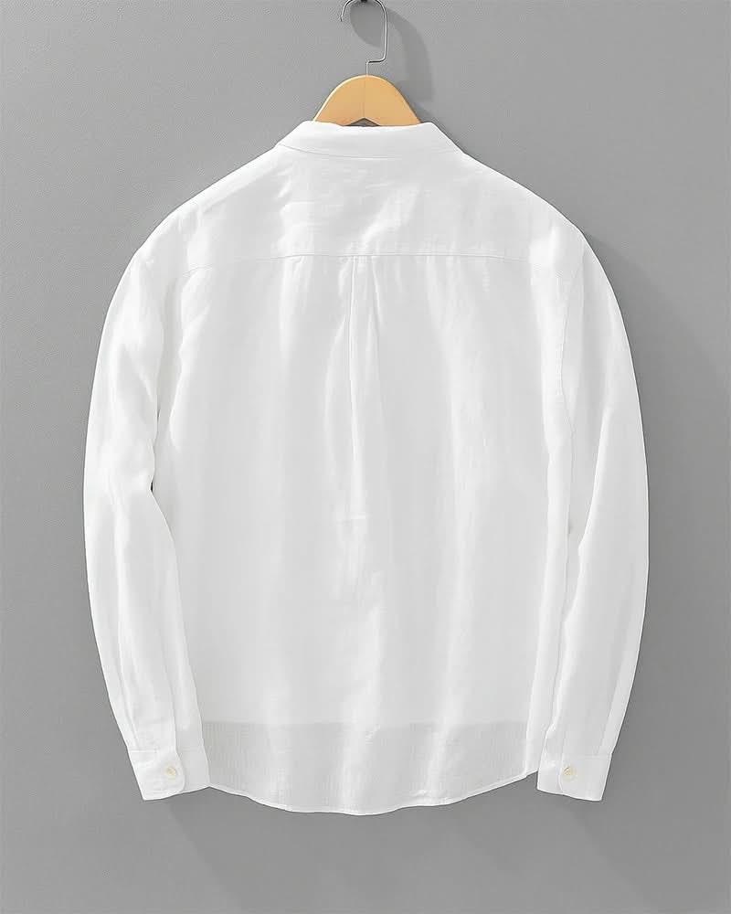 Hommes | Men's Grandad Collar Shirt - Casual Mandarin Band Collar Long Sleeve Cotton Top