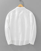 Hommes | Men's Grandad Collar Shirt - Casual Mandarin Band Collar Long Sleeve Cotton Top