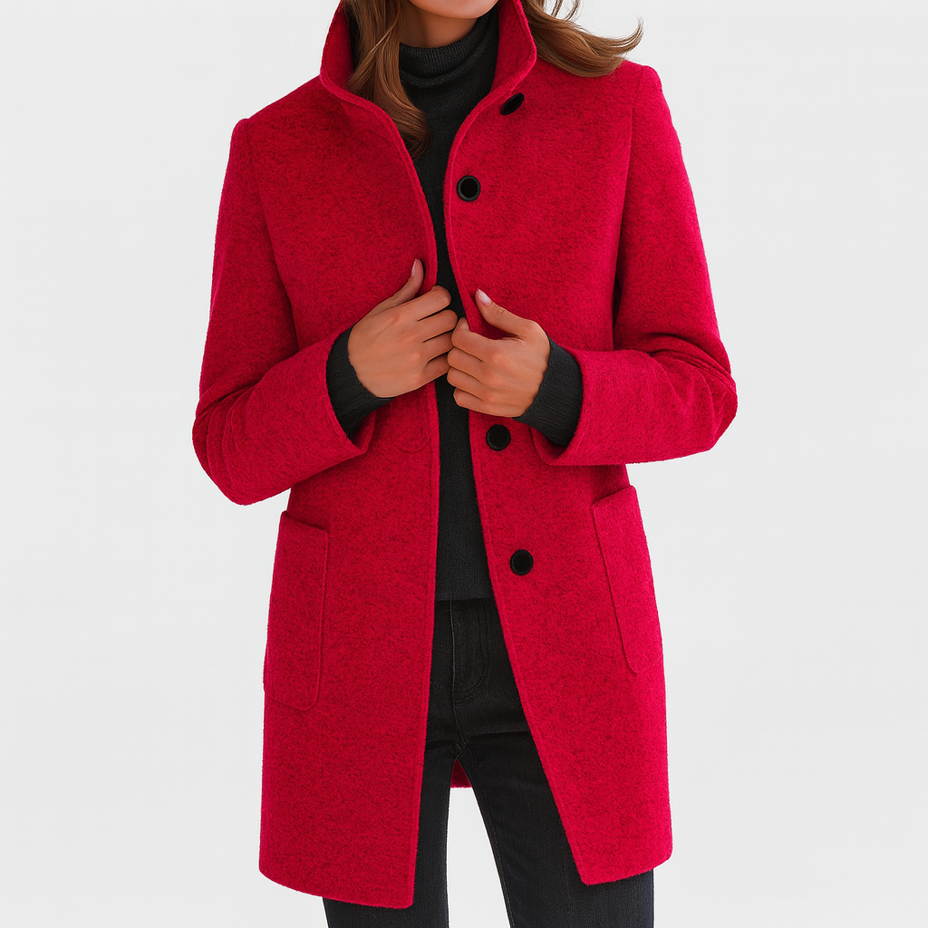 Zahara | Women's Coat | Straight Cut Button Front Red