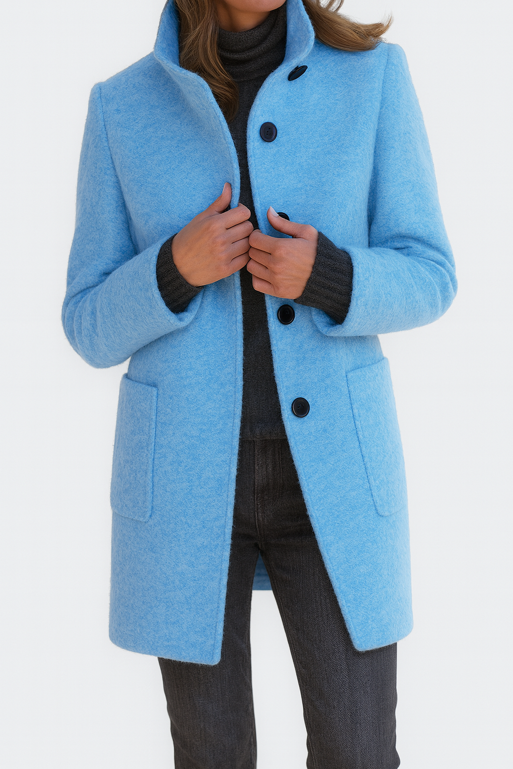 Zahara | Women's Coat | Straight Cut Button Front Light Blue
