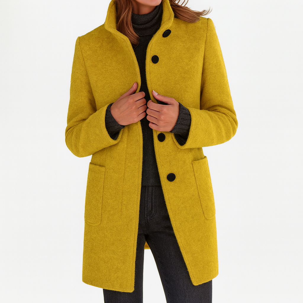 Zahara | Women's Coat | Straight Cut Button Front Yellow