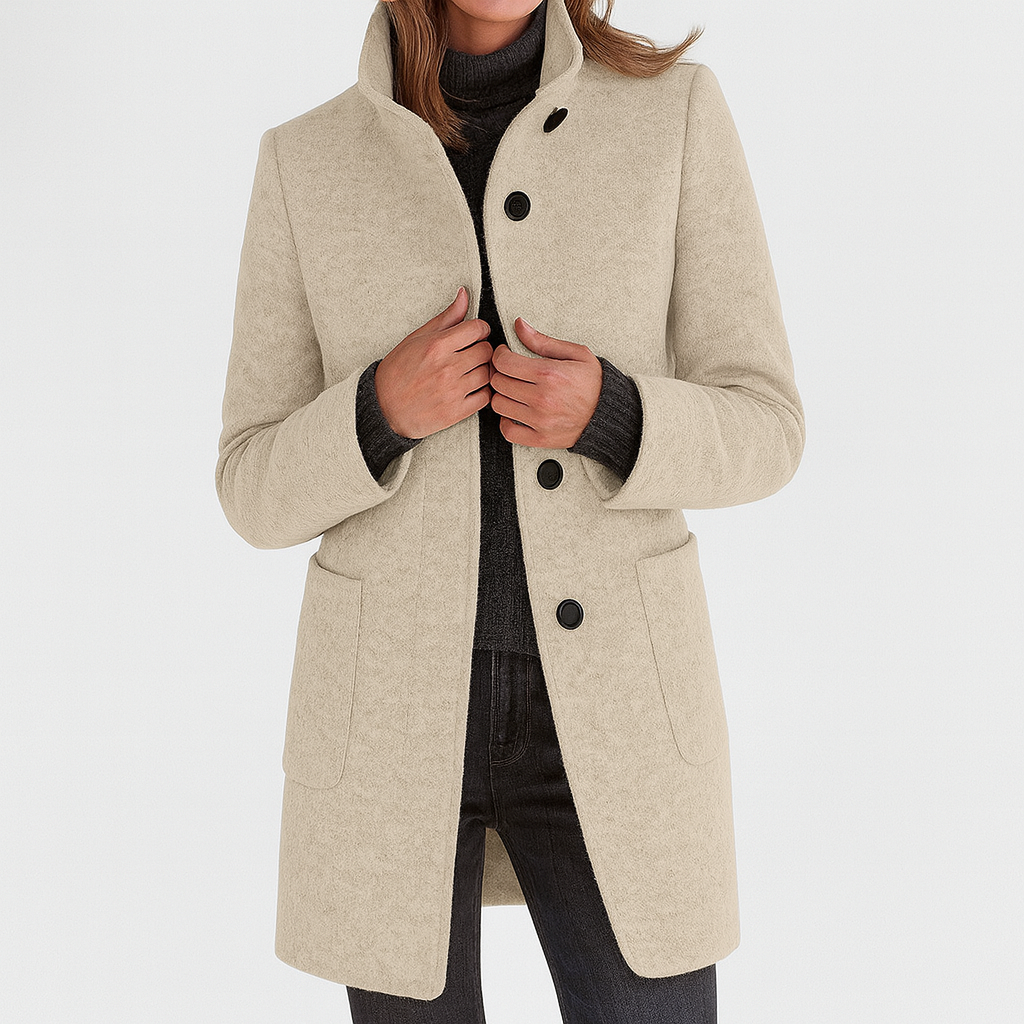 Zahara | Women's Coat | Straight Cut Button Front Beige