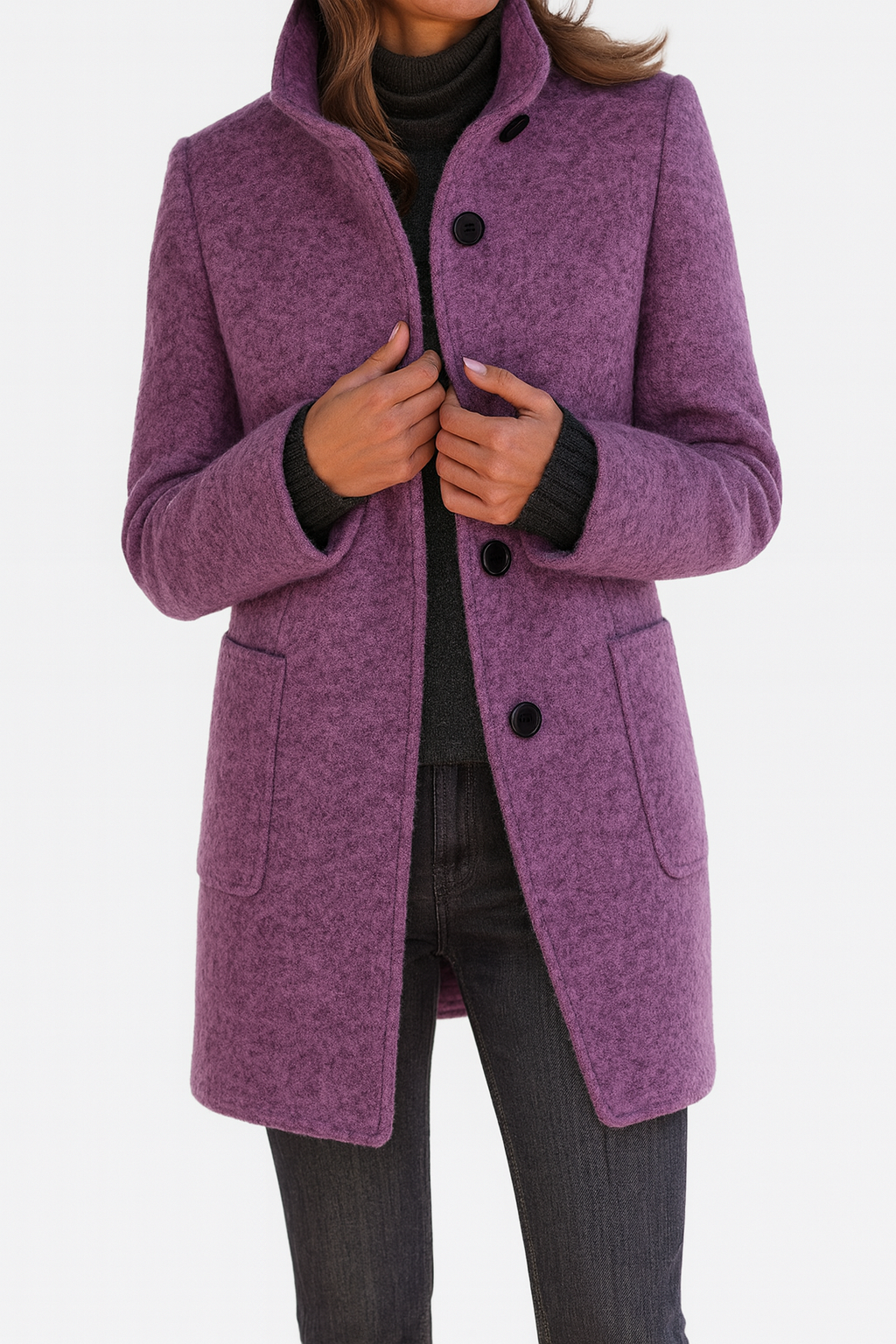 Zahara | Women's Coat | Straight Cut Button Front Purple