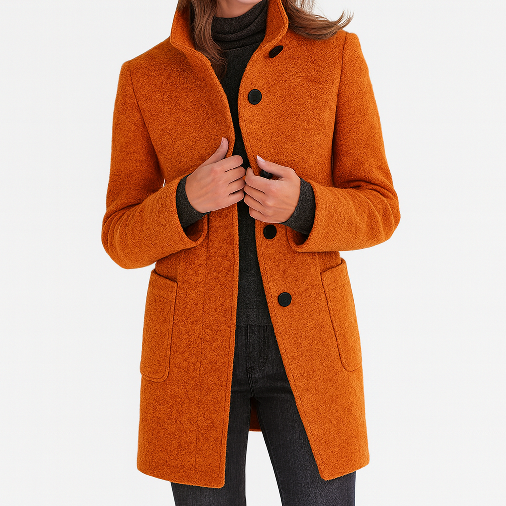 Zahara | Women's Coat | Straight Cut Button Front Orange