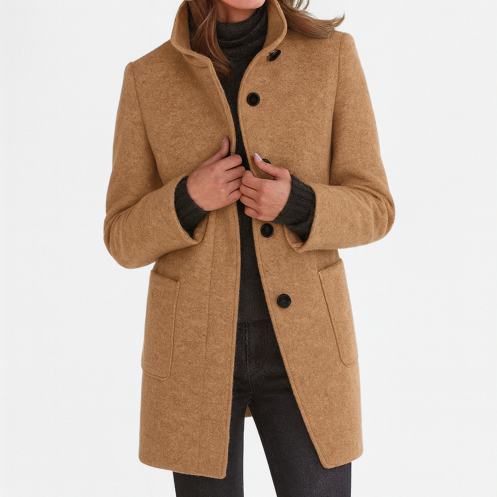 Zahara | Women's Coat | Straight Cut Button Front Khaki