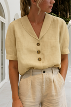 Roque | Women’s Blouse | Short Sleeve Button-Up Beige