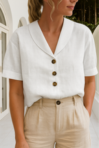 Roque | Women’s Blouse | Short Sleeve Button-Up White